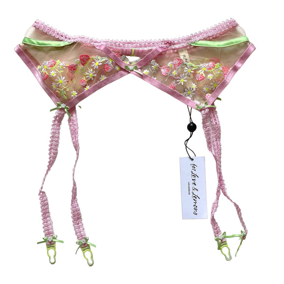 For Love & Lemons Victoria's Secret Lace Strawberry Garter Belt Pink Medium - Picture 1 of 10